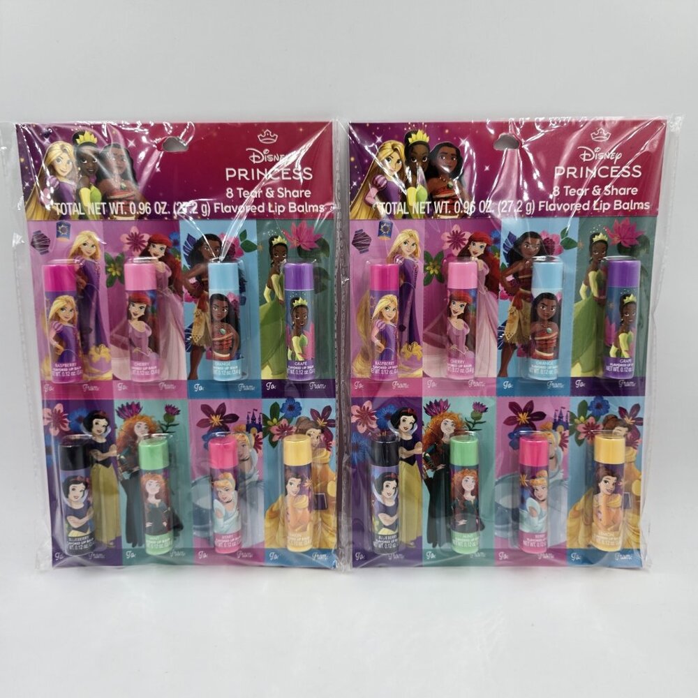 Disney Princes Tear & Share Flavored Lip Balms for Valentines 8 Count - Lot of 2